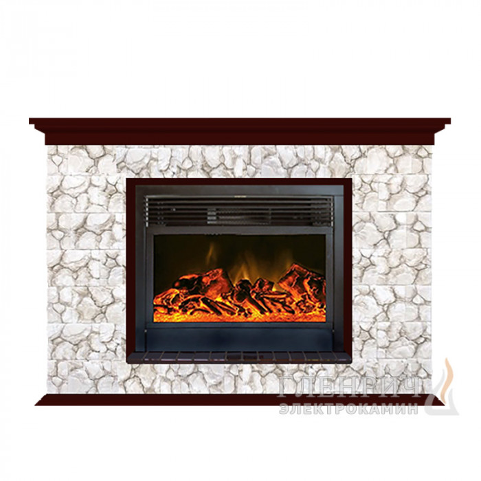 Каминокомплект Пафос 28 Карелия красное дерево - Гленрич [Электрокамин Newflame - Glenrich]